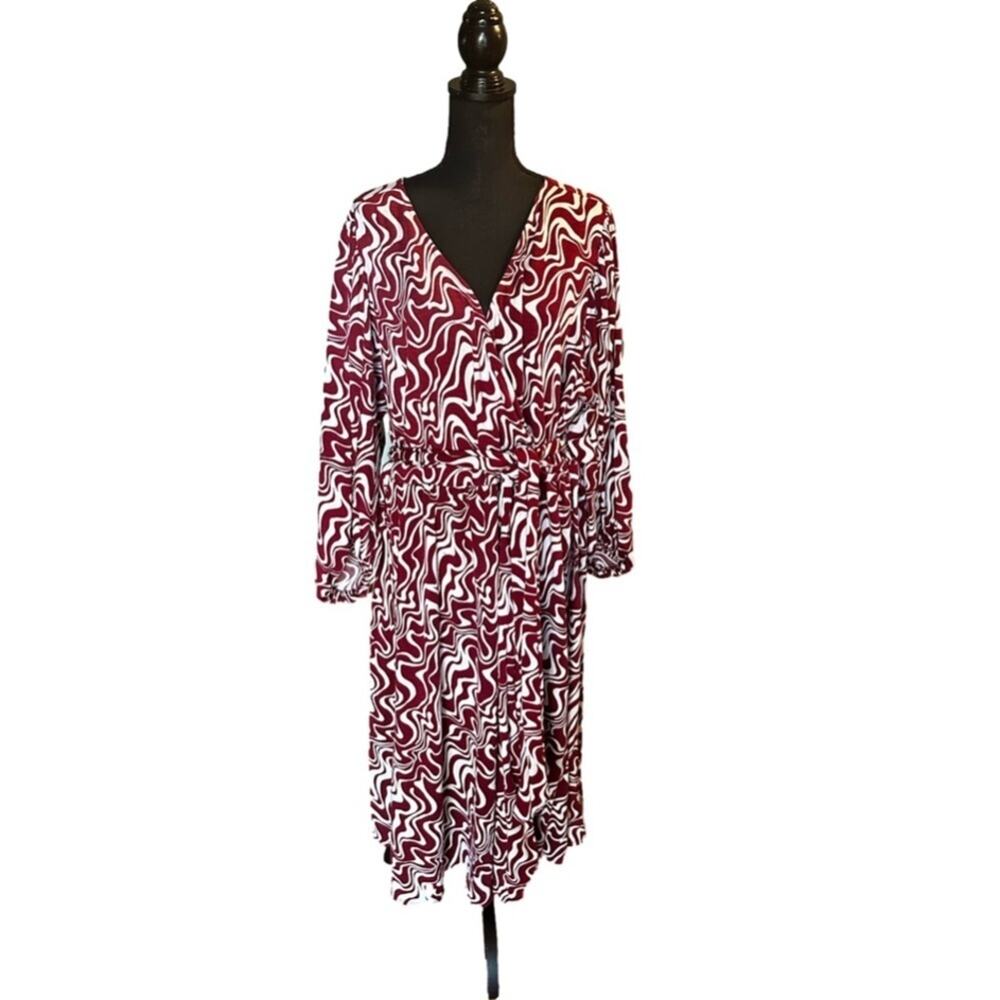 Ava & Viv Burgundy Swirl Bubble Long Sleeve Maxi Dress Women’s Plus Size 4X